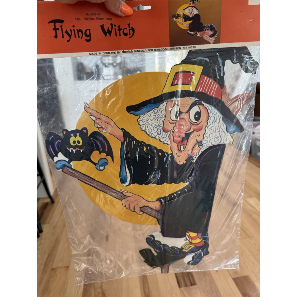 Vintage Halloween -1970’s - 1980’s Danish Amscan Flying Witch 24” H X 62” L NOS